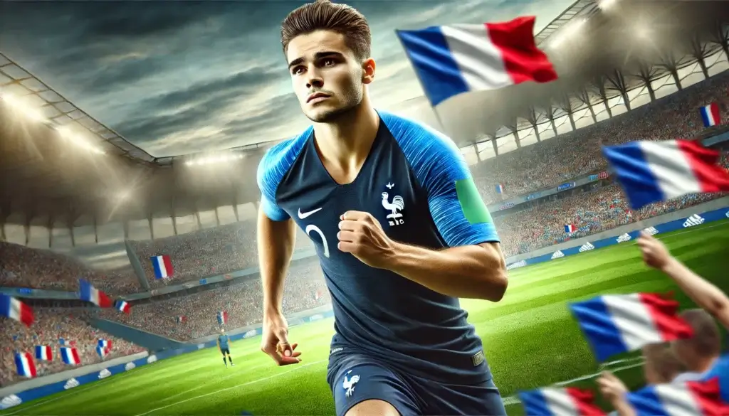 joueur de foot et drapeau france